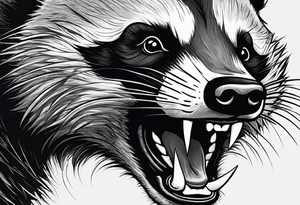 aggressive full and all body and killer face badger/wolverine with cute smile long nails and he attacks like a gladiator tattoo idea