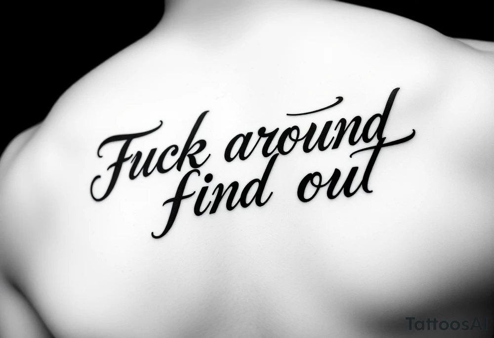 Fuck around and find out script tattoo with fancy outline for motorcycle gas tank tattoo idea