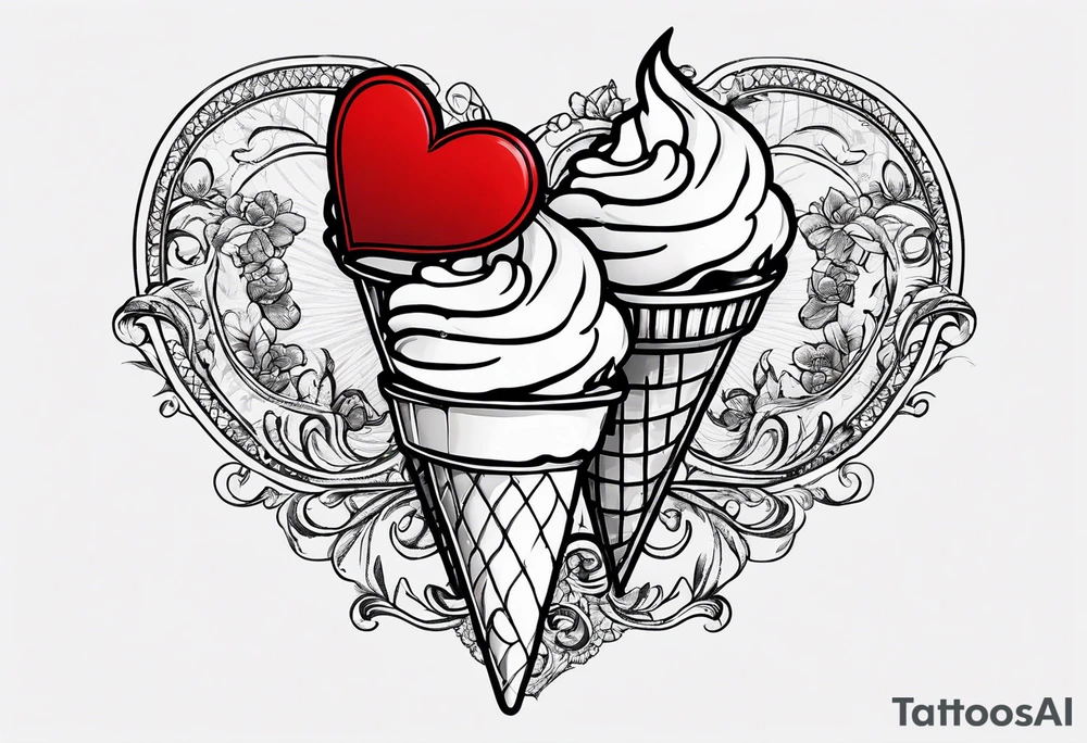 small ice cream cone with small red heart on it somewhere while representing Paris tattoo idea