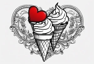 small ice cream cone with small red heart on it somewhere while representing Paris tattoo idea
