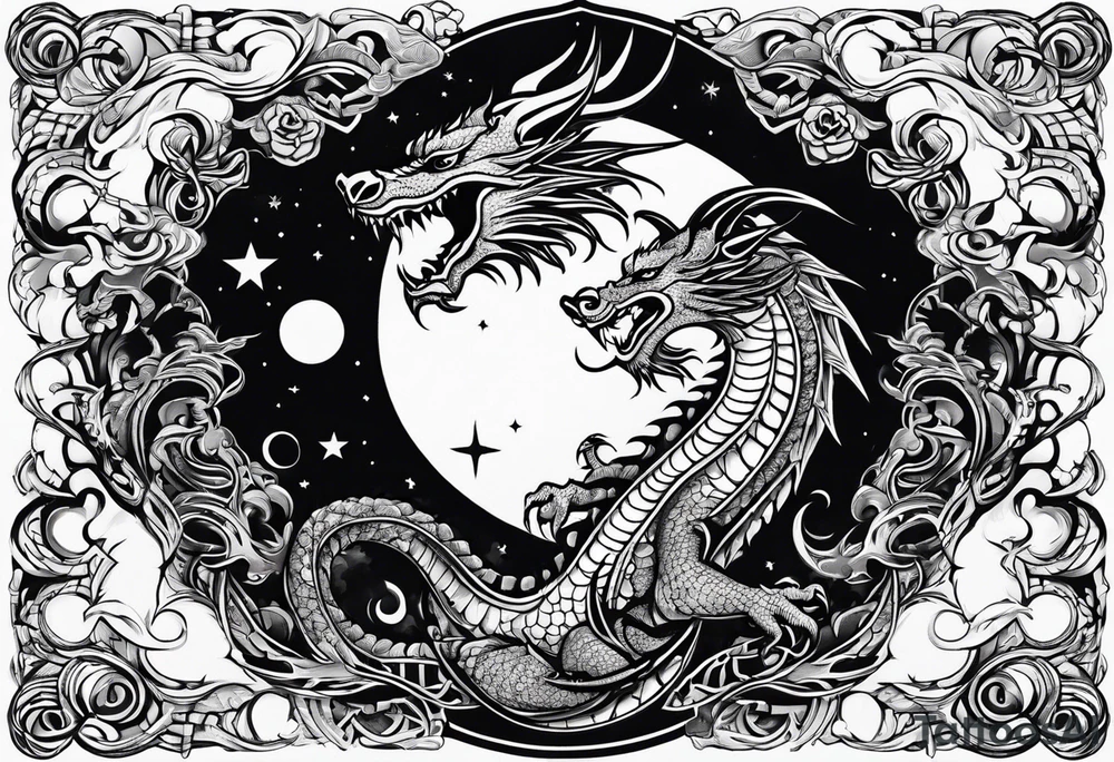 Moon and a dragon tattoo idea