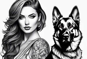 red hair woman with German shepherd dog tattoo idea