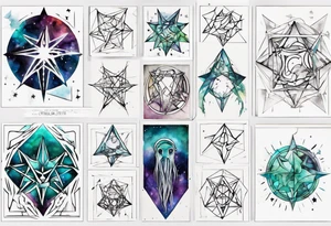 Geometric single image, abstract art, colect some stars to shine, pigment acquarel color, damage done, transient, cthulhu tattoo idea