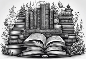 A stack of fantasy books tattoo idea