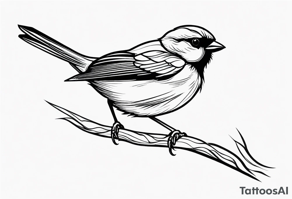 Create a delicate tattoo of a sparrow perched on a branch, featuring soft details and subtle shading for a gentle look tattoo idea