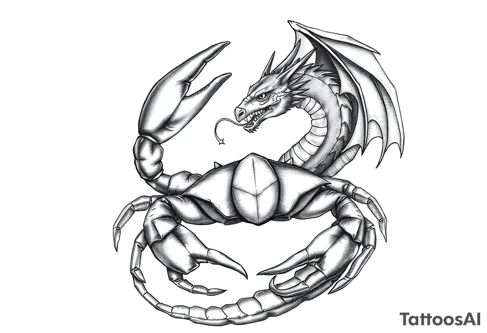 Dark cancer zodiac sign tattoo with dragon on background tattoo idea