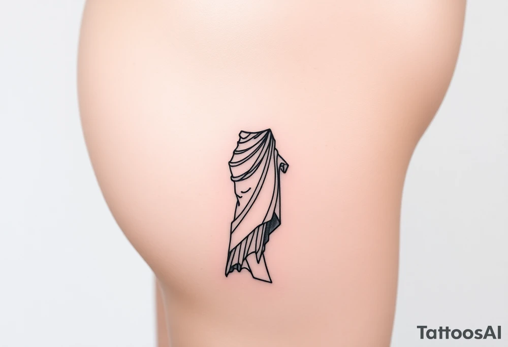 outer thigh tattoo greek sculpture female, fine line tattoo idea