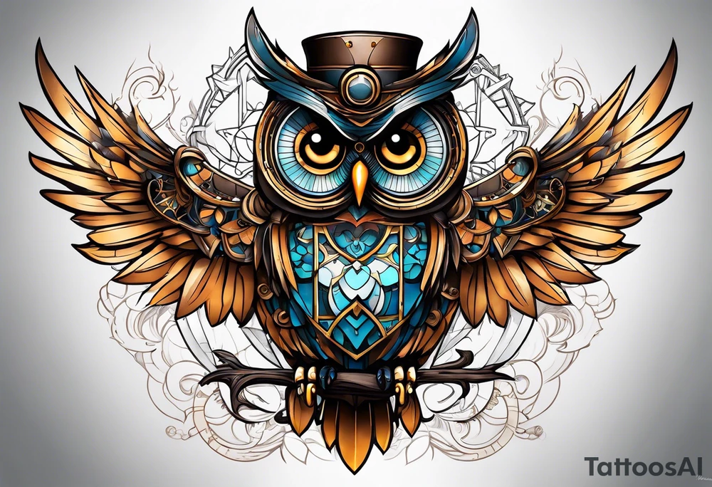 Steampunk owl tattoo idea