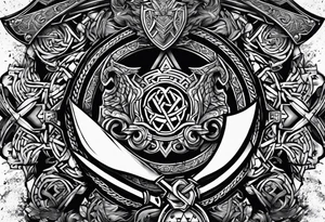 Valhalla sword shield  axe Valknut chains tattoo idea