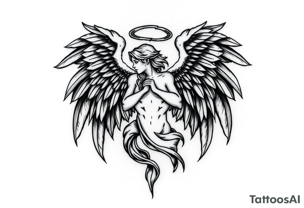 Archangel ariel tattoo stencil for thigh on women tattoo idea