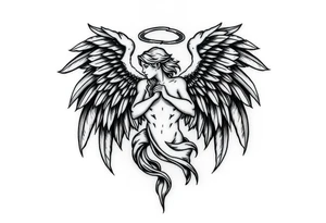 Archangel ariel tattoo stencil for thigh on women tattoo idea