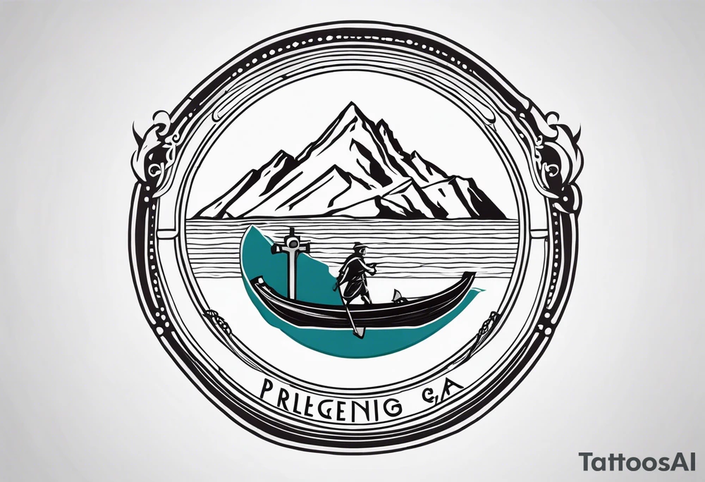 logo via francigena , pellegrino con zaino e bastone tattoo idea