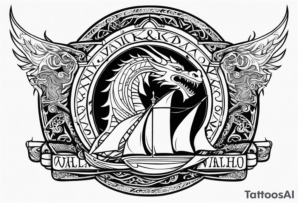 Valhalla sword shield viking ship dragon head tattoo idea Valhalla sword shield viking ship dragon head tattoo idea