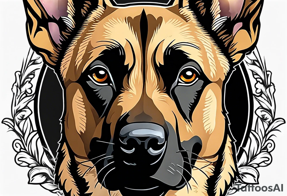 Belgian Malinois dog   Front facing with a badge tattoo idea