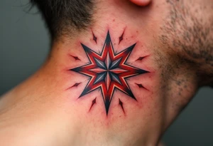 A red eight-pointed star tattoo conveys fiery passion and transformative strength. tattoo idea