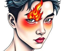 Handsome Asian young guy with a flame eyes tattoo idea