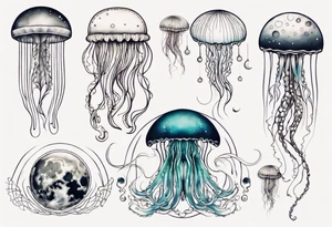 1 jellyfish swimming in front of the moon tattoo idea