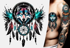 Dreamcatcher with seven wolves and a snake tattoo idea