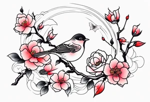 Japanese cherry blossom with birds, butterflies and rose tattoo idea