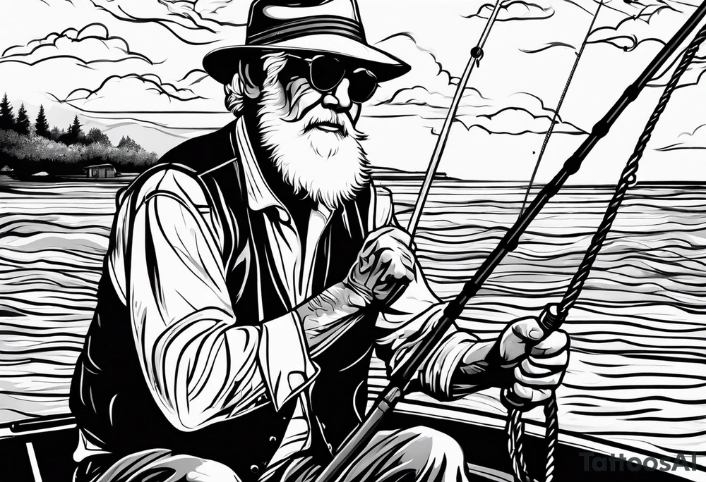 Old man fishing on surtees boat tattoo idea