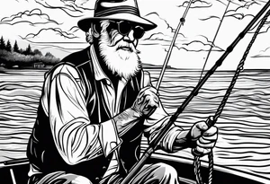 Old man fishing on surtees boat tattoo idea