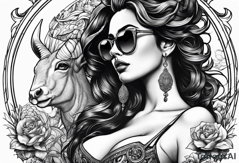 woman with big titts and a capricorn with sunglasses tattoo idea