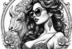 woman with big titts and a capricorn with sunglasses tattoo idea