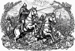 English knights battling with jesus christ in the sky tattoo idea