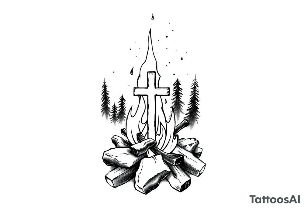 Campfire with cross hidden well in the flames include the great outdoors and night sky make sure cross doesn't look like it is on fire tattoo idea