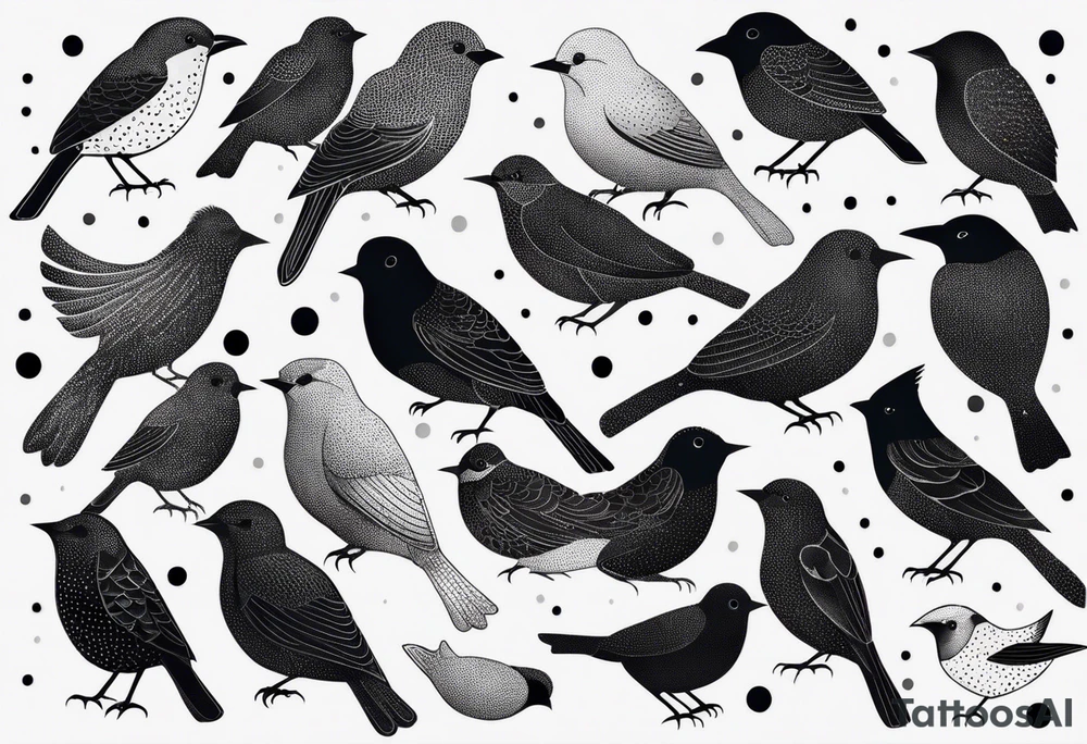 Minimalistic birds different species tattoo idea