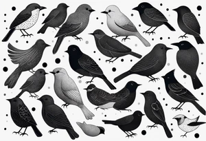 Minimalistic birds different species tattoo idea