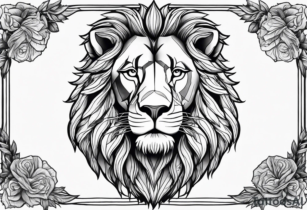 make me a lion tattoo in a rectangle frame tattoo idea