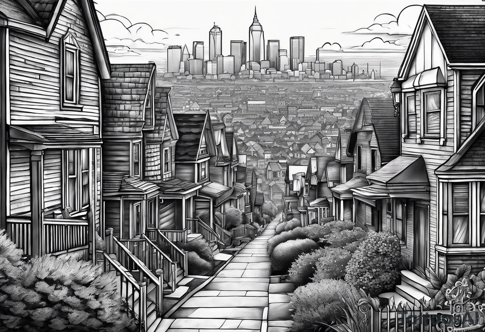 powerful bible verse, neighborhood in queens in background, half sleeve, tattoo idea