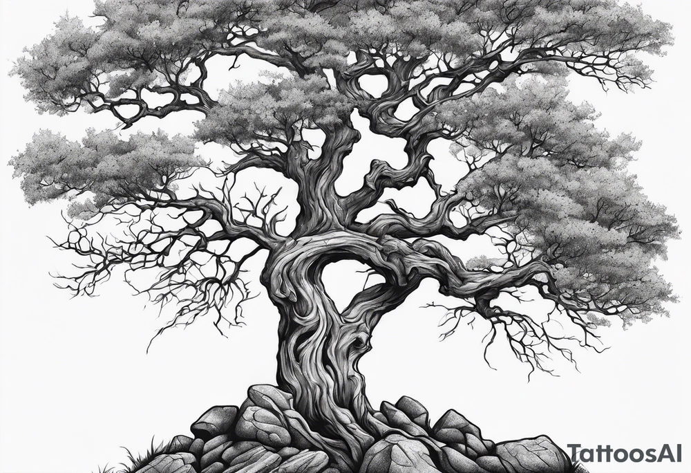 dead looking tree with rocks.  not spooky tattoo idea