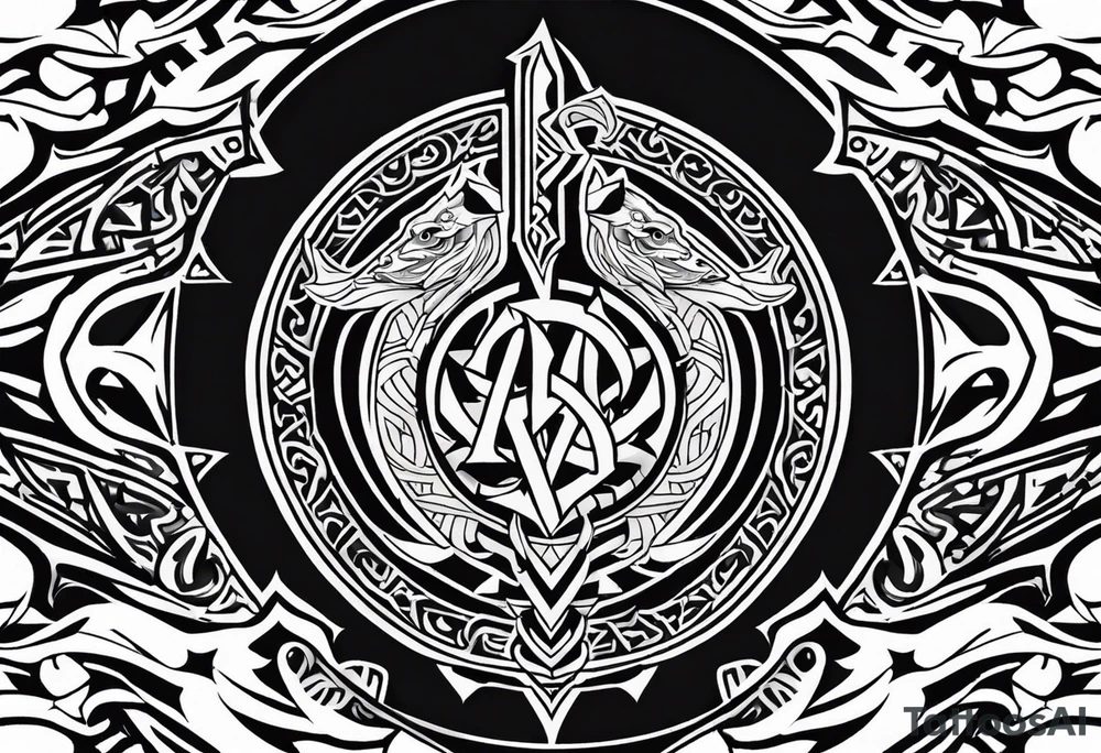 Valhalla sword shield dragon axe Valknut tribal lion tattoo idea Valhalla sword shield dragon axe Valknut tribal lion tattoo idea