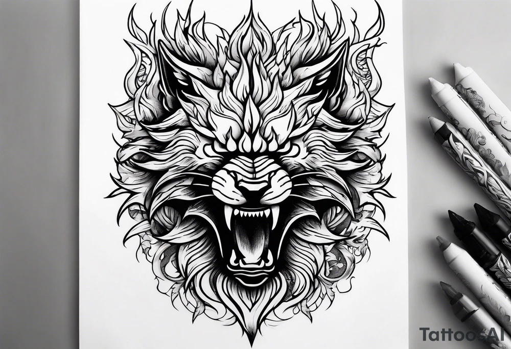 shadow in flames, angry tattoo idea