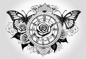 Baby name clock mandala rose butterfly tattoo idea