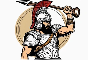 greek warrior wearing a Corinthian helmet weilding an axe tattoo idea