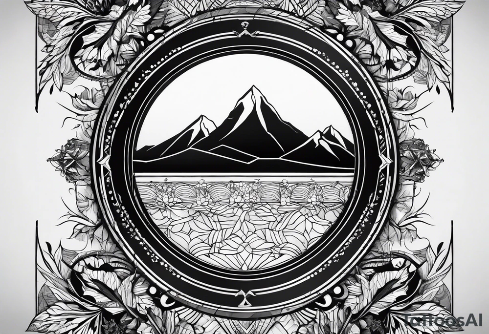 Wald silhouette mit geometric Muster im Hintergrund tattoo idea