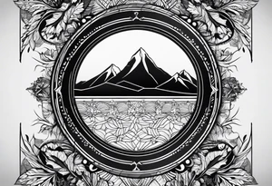 Wald silhouette mit geometric Muster im Hintergrund tattoo idea