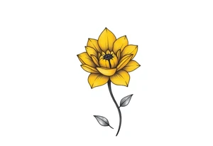 A minimalist flower tattoo that represents a shattered and betrayed gemini woman who fought hard throughout this year. With colors yellow and black. Make it unique and rare. Without leaves and stem. tattoo idea