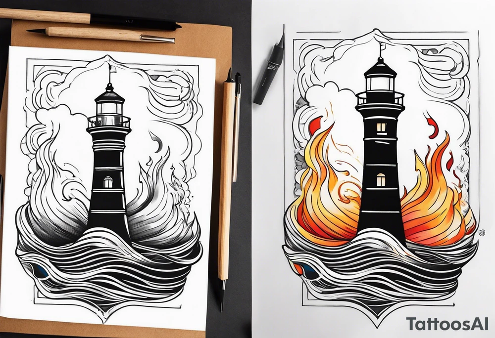 Leuchtturm 
Seil Bild 
Feuer 
Welle 
Schiff tattoo idea