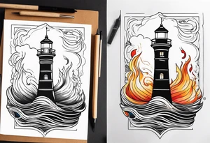 Leuchtturm 
Seil Bild 
Feuer 
Welle 
Schiff tattoo idea