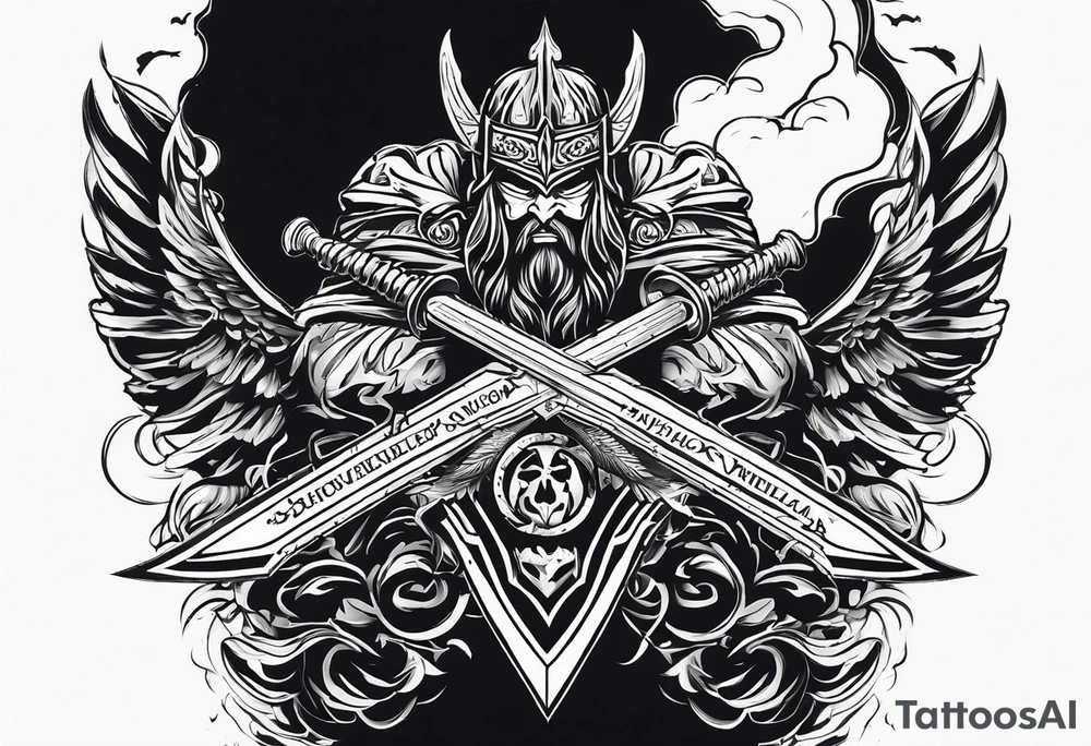 Valhalla sword warrior funeral tattoo idea