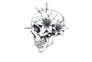Lillies coming out of back of humanoid skull tattoo idea