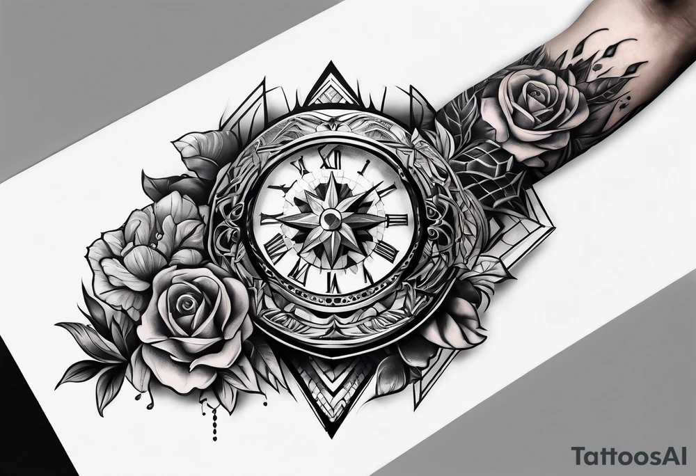 Sleeve on the forearm with a diamond in the middle for men tattoo idea