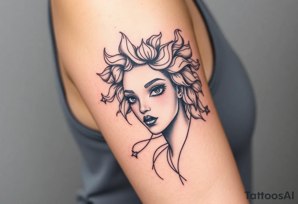 goddess with white eyes and afro tattoo idea