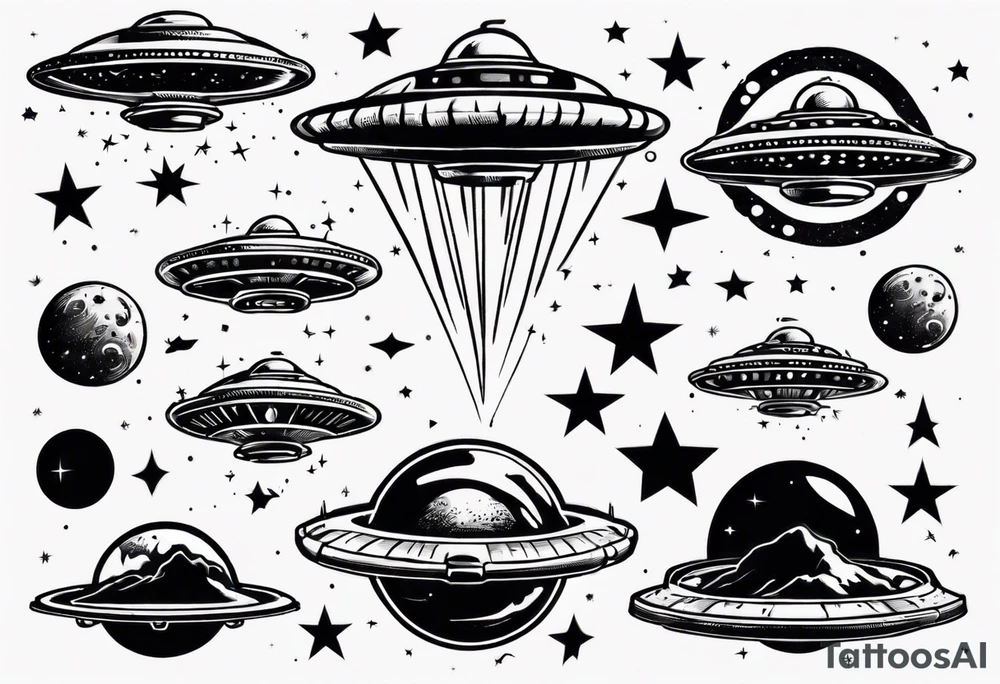 UFO flying through space tattoo idea