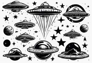 UFO flying through space tattoo idea
