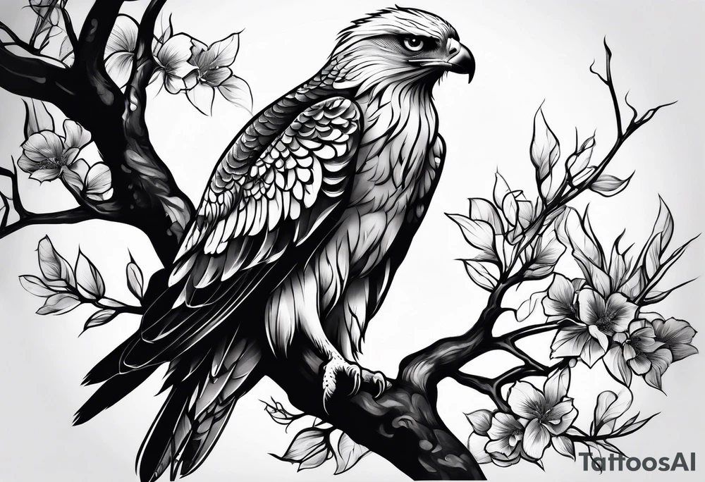 Hawk tree tattoo idea